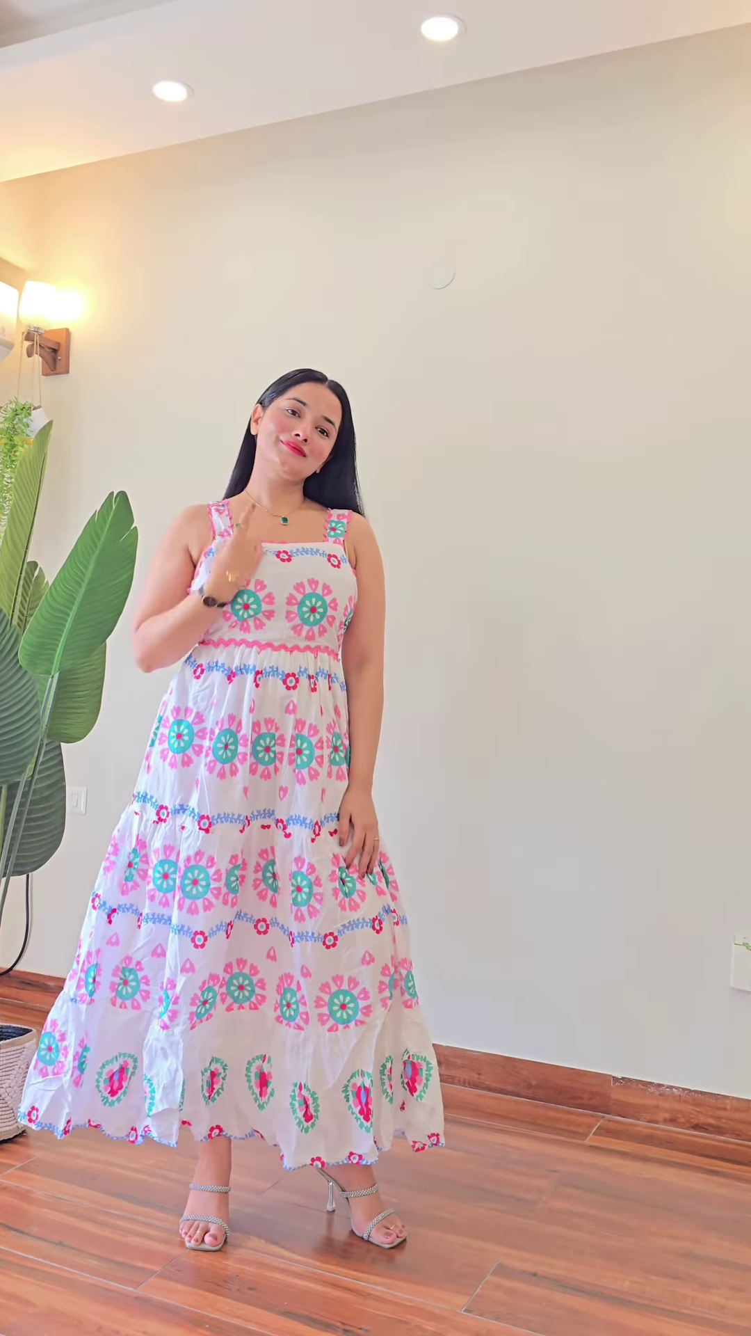 White & Indigo Patterned Strappy Dress – Breezy Geometry for Summer Chic