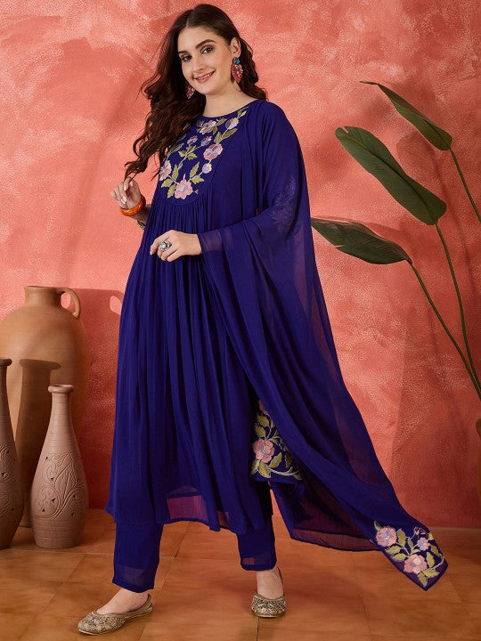 Women Embroidered Straight Kurta with Pants & Dupatta Set | XL