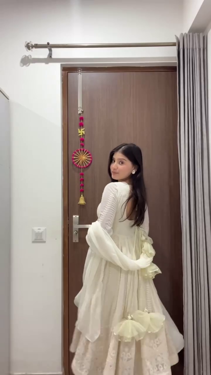 White Ethnic Motifs Embroidered Chikankari Anarkali Kurta & Dupatta