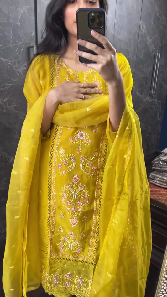 Women Embroidered Straight Kurta Set