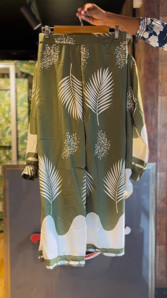 Tropical Green & White Palm Print Co-ord Set