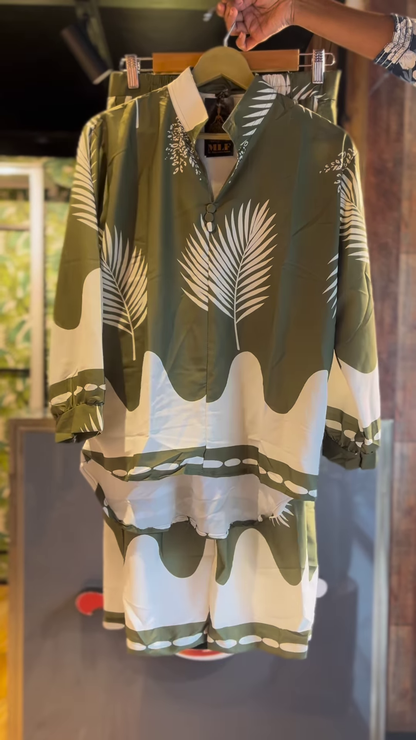 Tropical Green & White Palm Print Co-ord Set