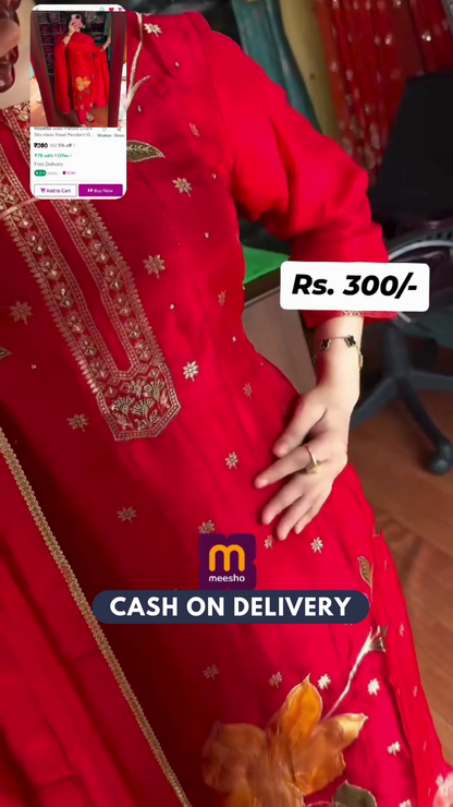 Women Silk Blend Kurti Pant Dupatta Set