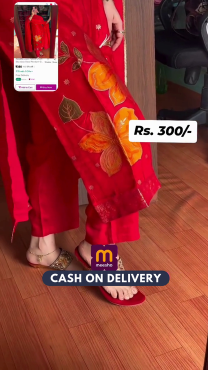 Women Silk Blend Kurti Pant Dupatta Set