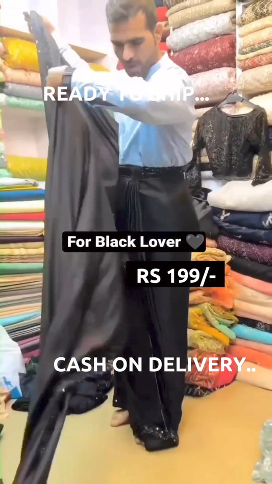 Black Georgette Solid-Plain with Tassels Party Wear Saree with Unstitched Blouse