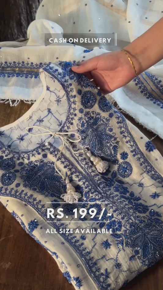 Vishudh Women Blue Printed Kurta With Trousers And Dupatta