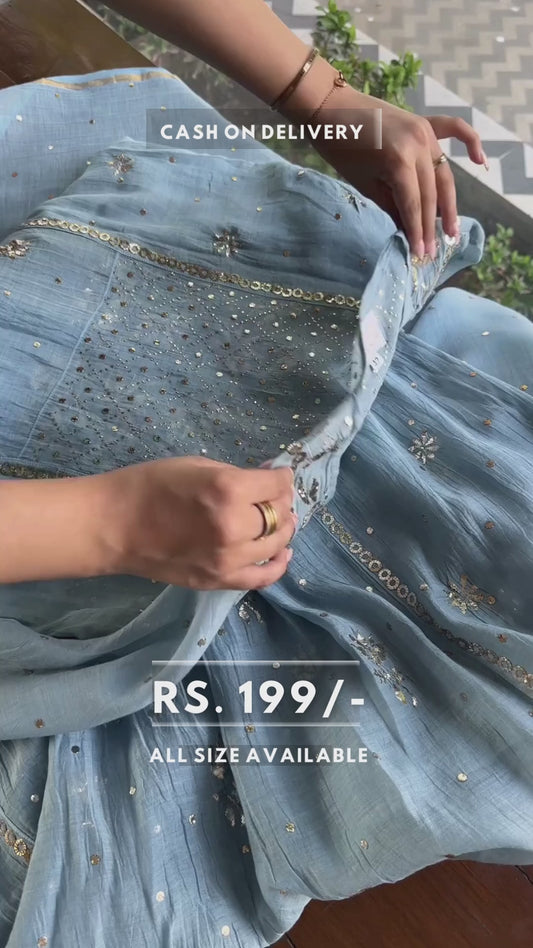 Organza Chikankari Applique Kurta Set