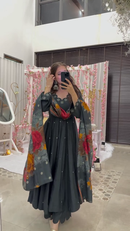 Charcoal Veil muslin suit set