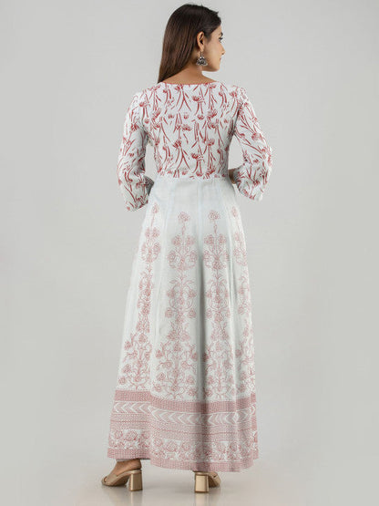 Women Ethnic Motifs Printed Round Neck Block Print Anarkali Kurti