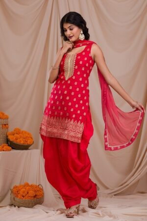 Red Zariwork Banarasi Readymade Salwar Suit