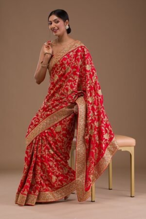Red Zariwork Crepe Saree