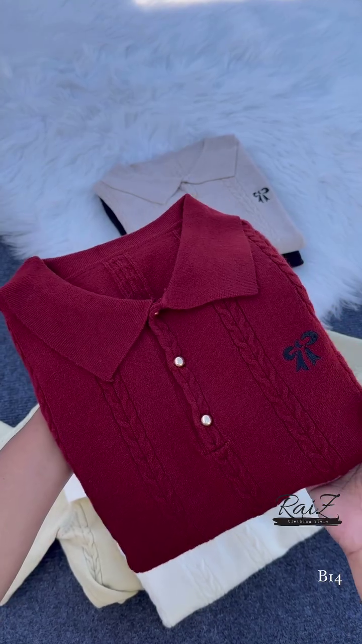 Cable-Knit Polo Sweater Top – Chic, Soft and Effortlessly Elegant ✨🧶 - Image 4