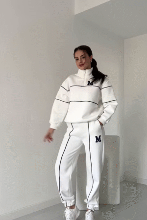 Zip-Up Tracksuit with Contrast Piping ✨ Available in White & Black