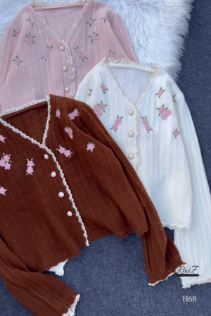 Lace-Trimmed Floral Embroidered Cardigans 🌷 Available in Pink, White & Brown