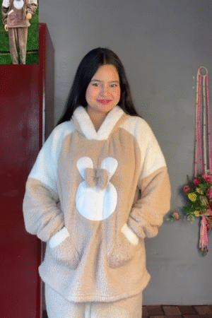 Plush Teddy Embroidery Nightwear Set – Soft, Snuggly Lounge Comfort for All Ages 🧸✨