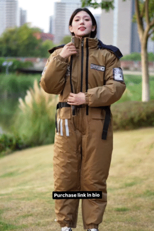 Brown Utility Jumpsuit 🚧 with Reflective Strips & Patch Details