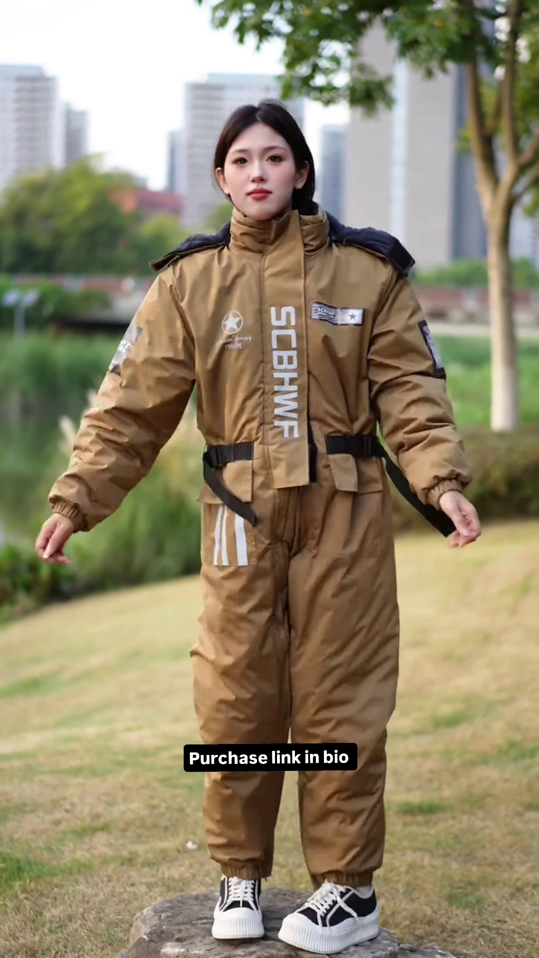 Brown Utility Jumpsuit 🚧 with Reflective Strips & Patch Details - Image 4