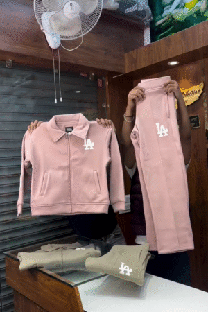 LA Print Tracksuit Sets 🧥 Matching Zip Jackets & Joggers – Beige & Pink Variants