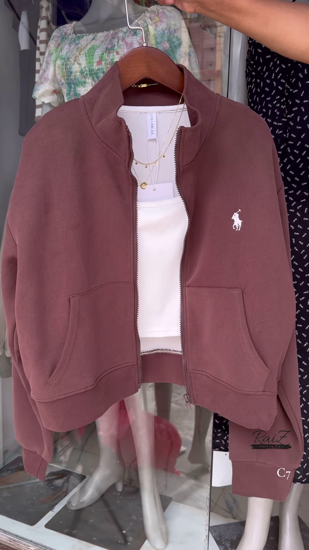 Zip-Up Layered Jackets 🧥✨ With High Collars & Gold Necklace Styling – Beige, White & Brown Variants