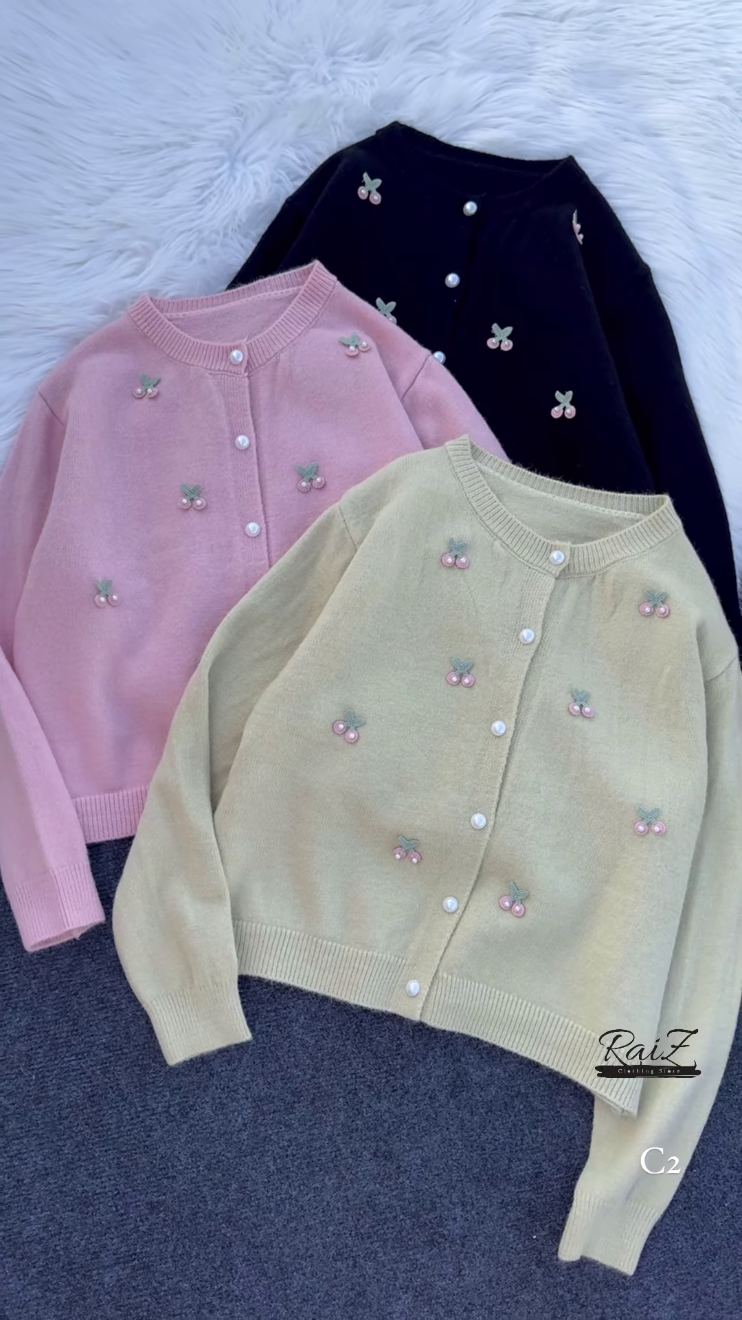 Cherry Embroidered Knit Cardigans ππ§Ά With Pearl Buttons β Beige, Mint, Red & White Variants