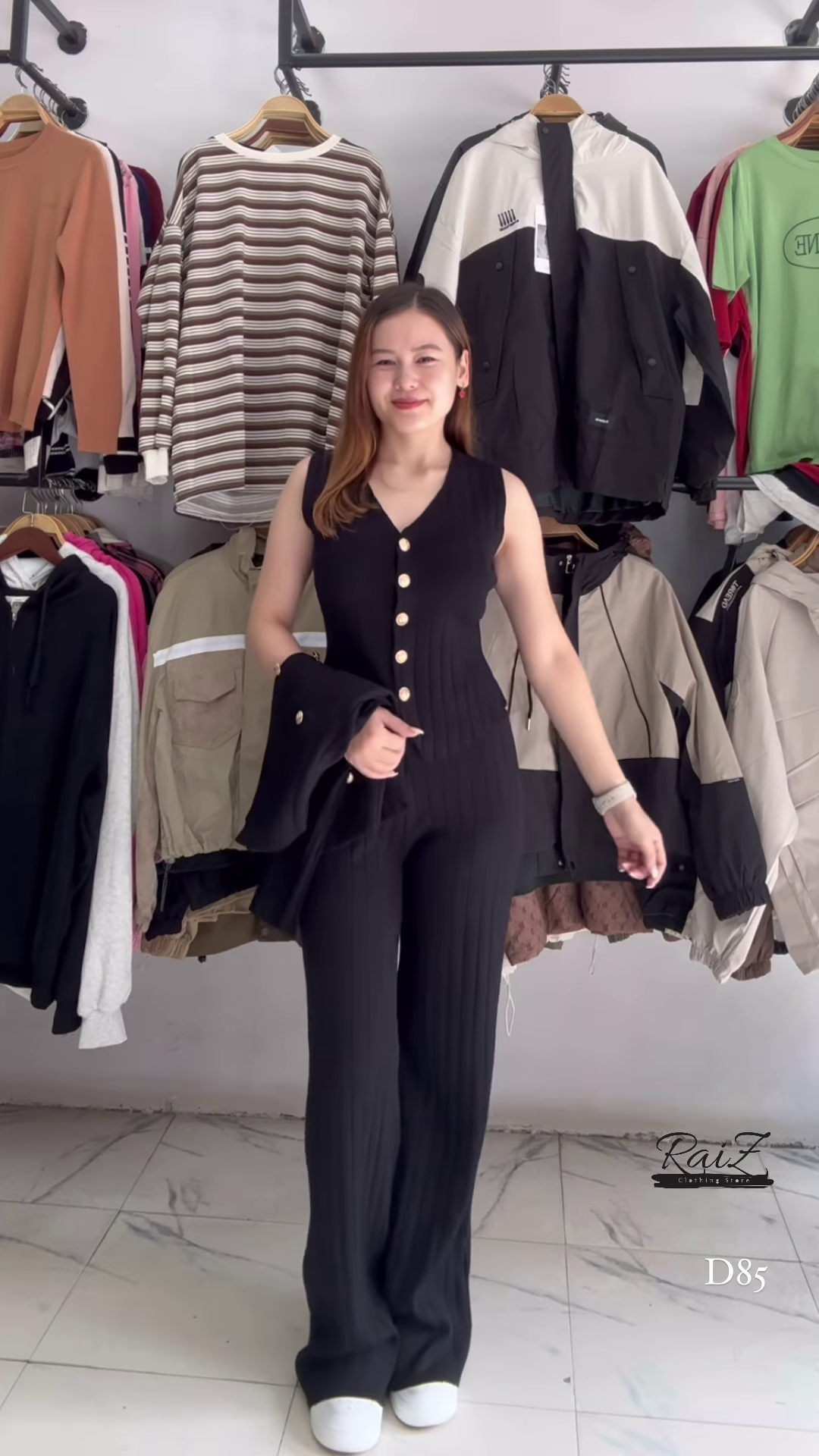 Ribbed Knit Co-ord Sets 🧶🖤 With Button Accents – Black & Beige Variants - Image 3