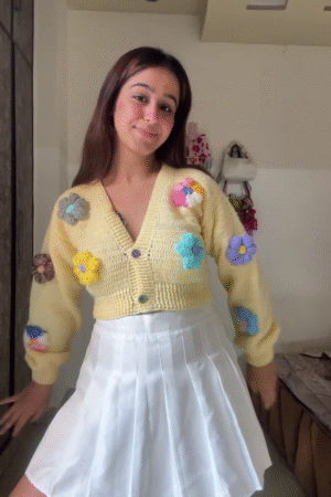 Playful Embroidered Knit Cardigans 🧶🌈🍒 – Cherry, Rainbow & Floral Variants