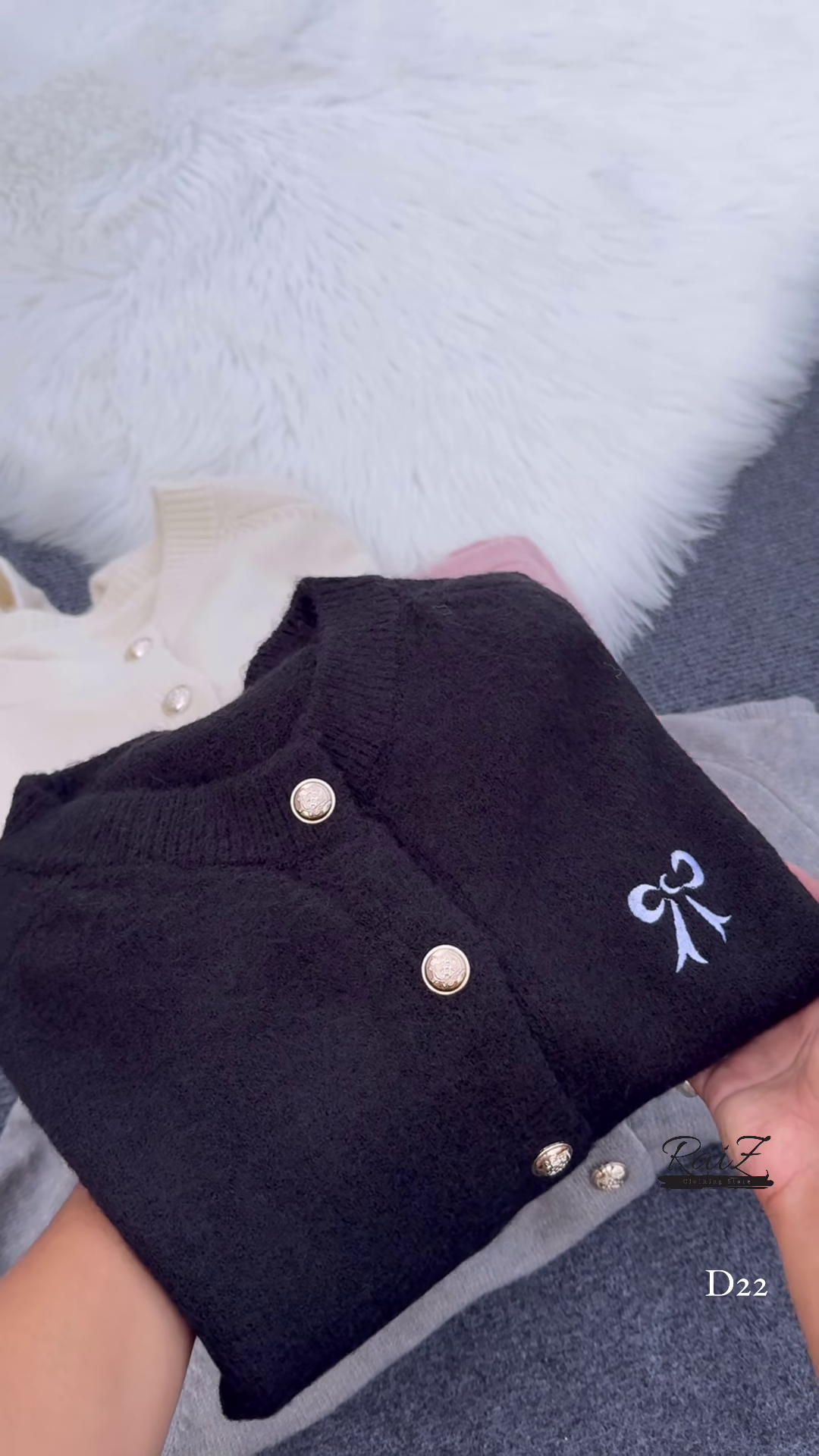 Bow-Embroidered Pearl Button Cardigans π§₯π β Soft Knit Layers in Cream, Black, Pink & Gray Variants - Image 6